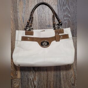 Coach White and Brown Leather Shoulder Bag
